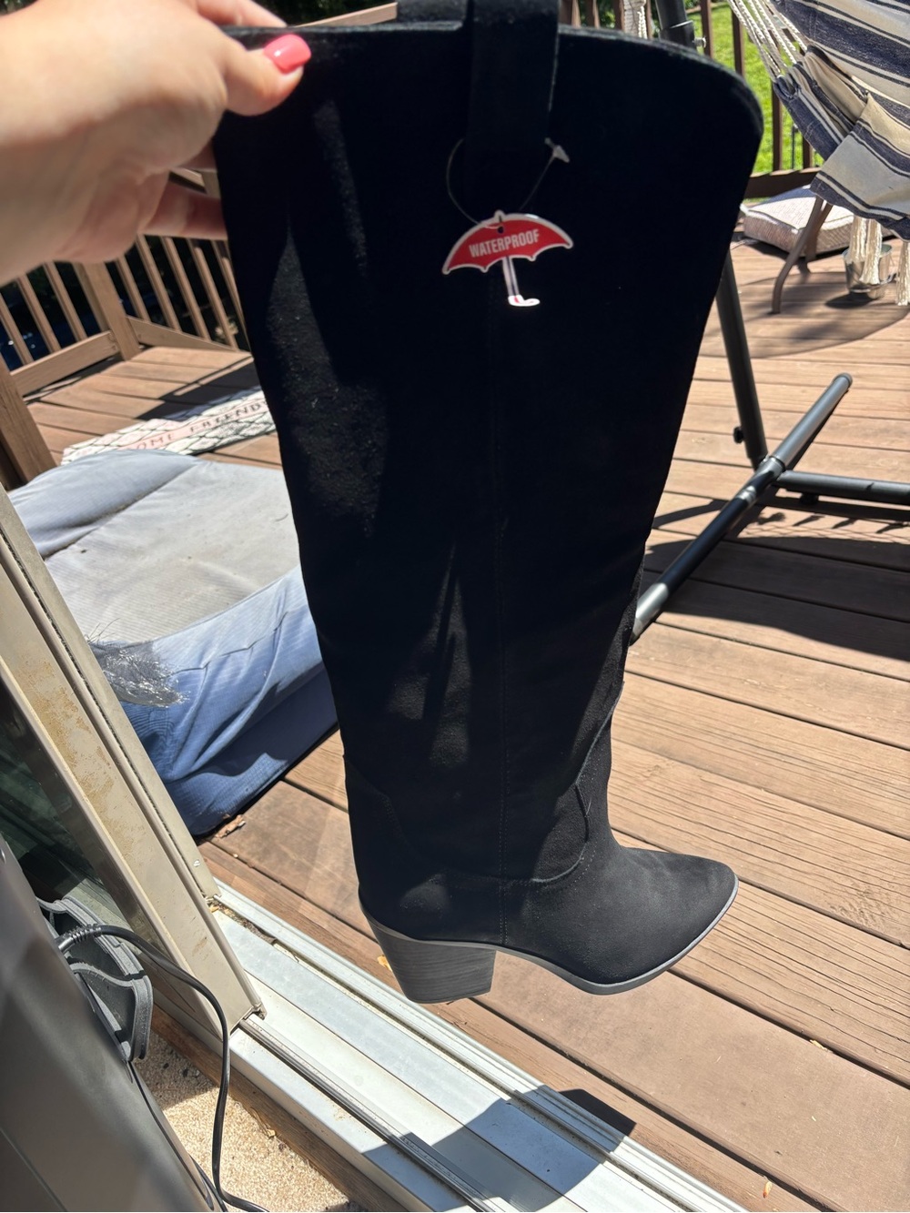 Black Waterproof Knee-High Heeled Boots
